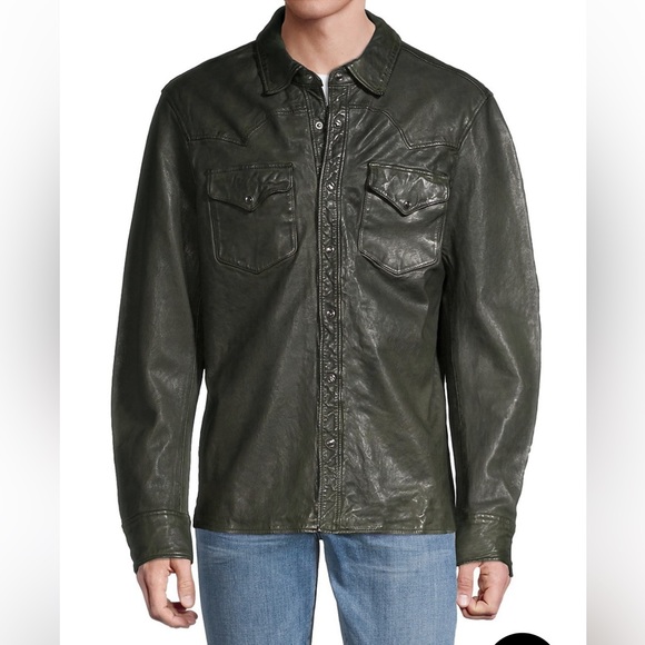 Polo Ralph Lauren Men Triple Black Vintage Leather Western Cowboy Jacket Shirt - Picture 1 of 3